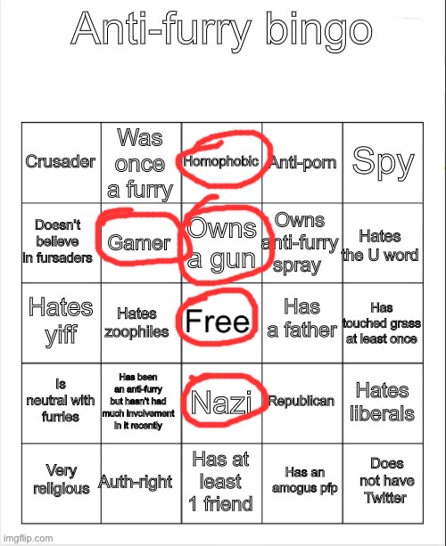 If only I had a friend :( | image tagged in anti-furry bingo | made w/ Imgflip meme maker