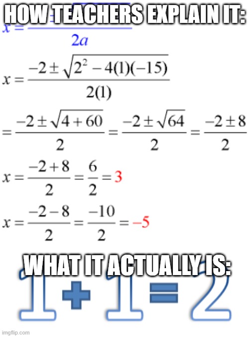 How confusing teachers explain math's | HOW TEACHERS EXPLAIN IT:; WHAT IT ACTUALLY IS: | image tagged in math,school | made w/ Imgflip meme maker