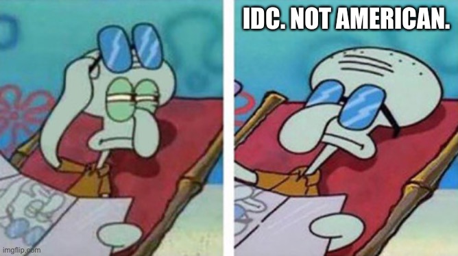 Squidward Don't Care | IDC. NOT AMERICAN. | image tagged in squidward don't care | made w/ Imgflip meme maker