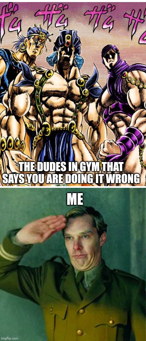 THE DUDES IN GYM THAT SAYS YOU ARE DOING IT WRONG; ME | image tagged in sir yes sir | made w/ Imgflip meme maker