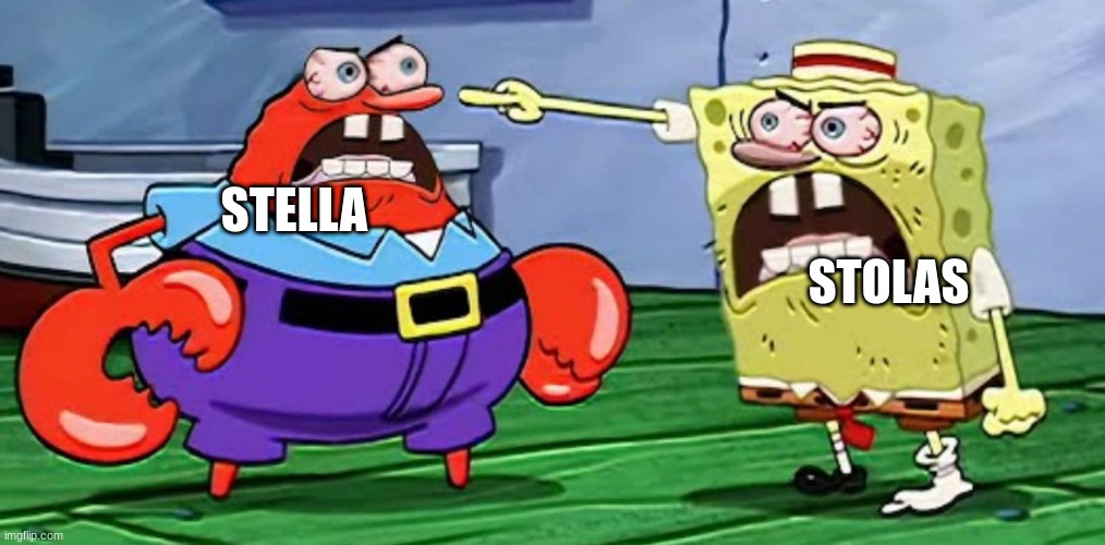 spoilers for the circus |  STOLAS; STELLA | image tagged in angry mr krabs and angry spongebob,helluva boss | made w/ Imgflip meme maker