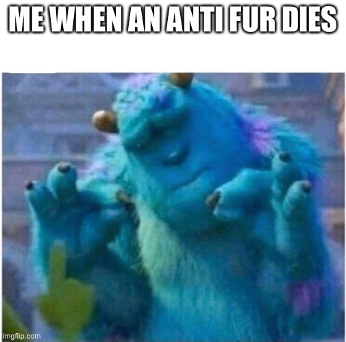 Pleased Sulley | ME WHEN AN ANTI FUR DIES | image tagged in pleased sulley | made w/ Imgflip meme maker