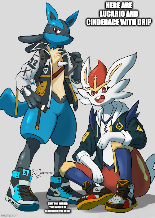 Bipedal Pokemon With Drip | HERE ARE LUCARIO AND CINDERACE WITH DRIP; THAT YOU WISHED THIS WOULD BE FEATURED IN THE ANIME | image tagged in lucario,cinderace,pokemon,memes | made w/ Imgflip meme maker