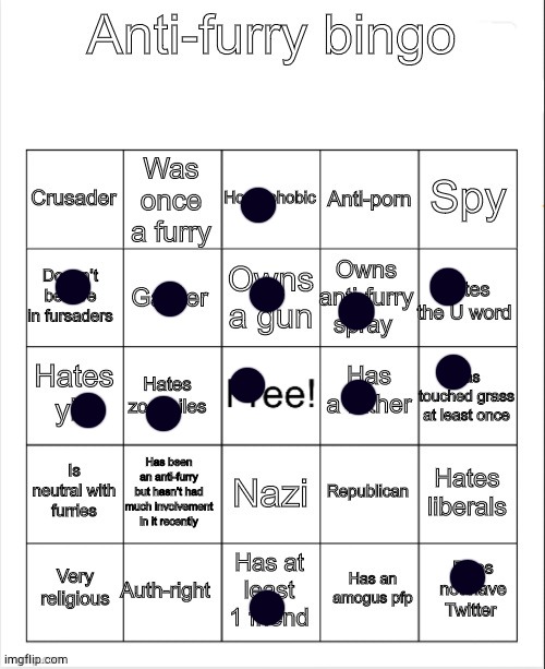 Anti-Furry bingo | image tagged in anti-furry bingo | made w/ Imgflip meme maker