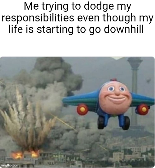 Flying Away From Chaos | Me trying to dodge my responsibilities even though my life is starting to go downhill | image tagged in flying away from chaos | made w/ Imgflip meme maker