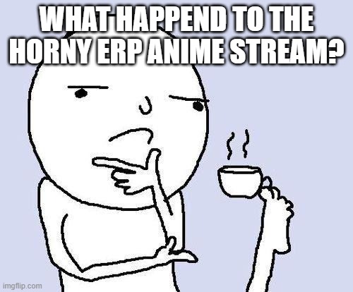 thinking meme | WHAT HAPPEND TO THE HORNY ERP ANIME STREAM? | image tagged in thinking meme | made w/ Imgflip meme maker