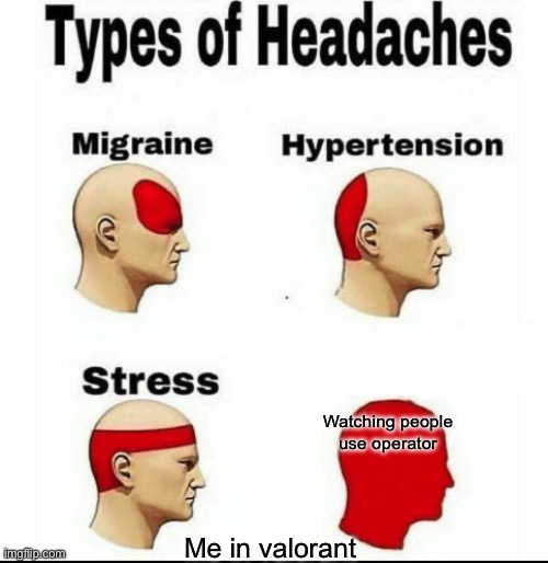 Types of Headaches meme | Watching people use operator; Me in valorant | image tagged in types of headaches meme | made w/ Imgflip meme maker