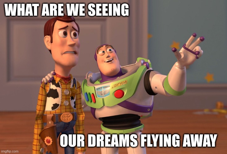 X, X Everywhere | WHAT ARE WE SEEING; OUR DREAMS FLYING AWAY | image tagged in memes,x x everywhere | made w/ Imgflip meme maker
