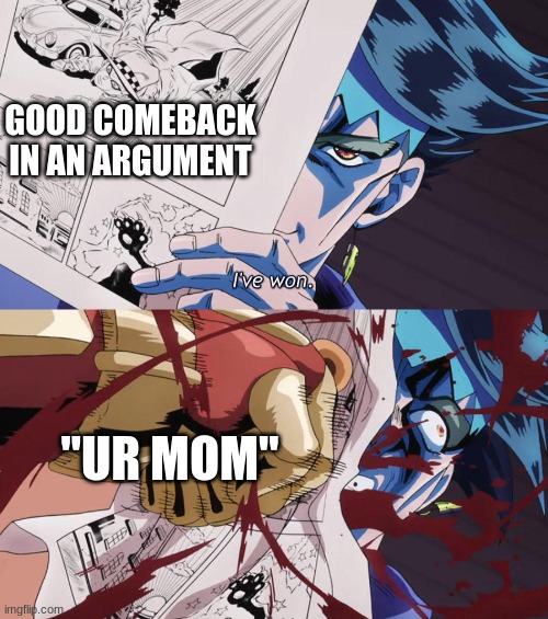 why? | GOOD COMEBACK IN AN ARGUMENT; "UR MOM" | image tagged in i've won | made w/ Imgflip meme maker