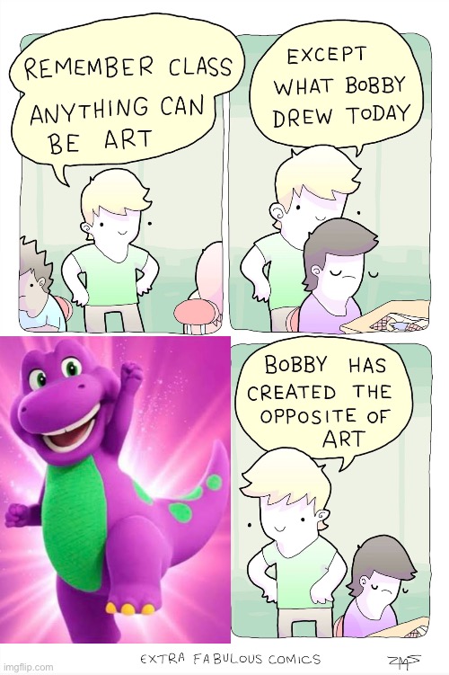 We really need to stop rebooting kids shows… | image tagged in bobby has created the opposite of art,funny,memes,unsee juice,barney the dinosaur | made w/ Imgflip meme maker
