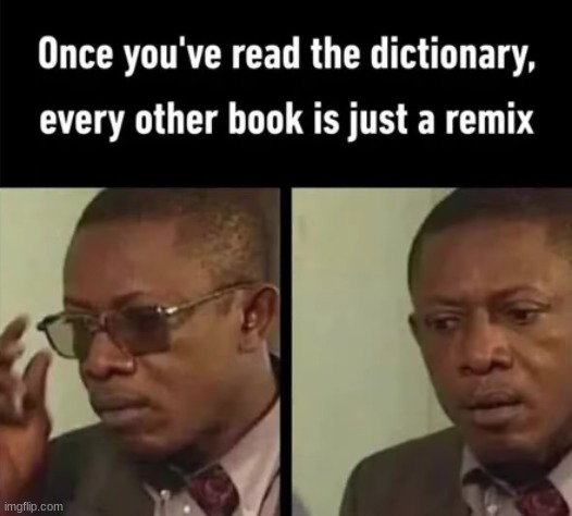 ONCE YOU'VE READ THE DICTIONARY, EVERY OTHER BOOK IS JUST A REMIX | image tagged in book,so true memes | made w/ Imgflip meme maker