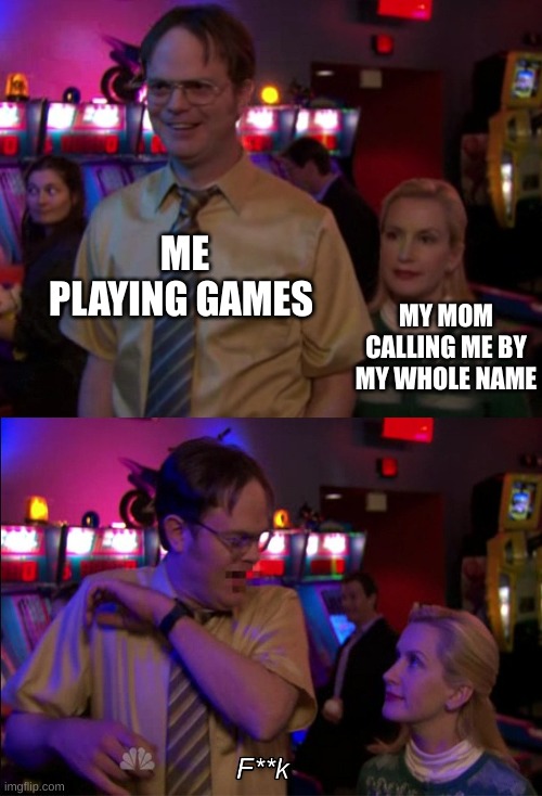JAMAL JERRY JOHNSON | ME PLAYING GAMES; MY MOM CALLING ME BY MY WHOLE NAME | image tagged in angela scared dwight | made w/ Imgflip meme maker