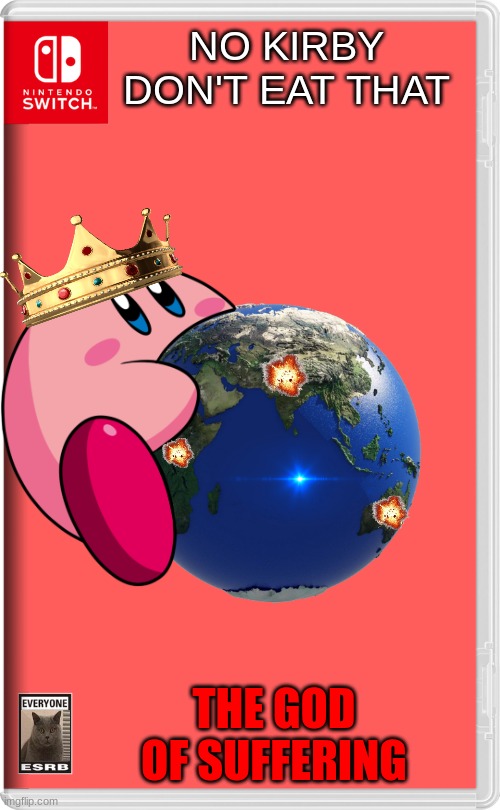 Nintendo Switch | NO KIRBY DON'T EAT THAT; THE GOD OF SUFFERING | image tagged in nintendo switch | made w/ Imgflip meme maker