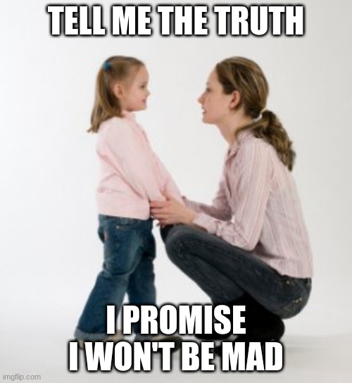 biggest scam in life | TELL ME THE TRUTH; I PROMISE I WON'T BE MAD | image tagged in scam | made w/ Imgflip meme maker