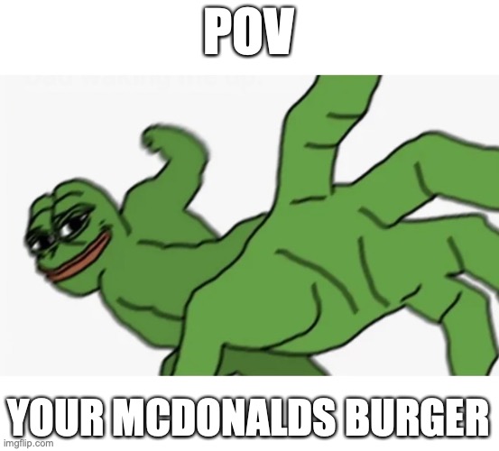 flat burger | POV; YOUR MCDONALDS BURGER | image tagged in pepe punch | made w/ Imgflip meme maker