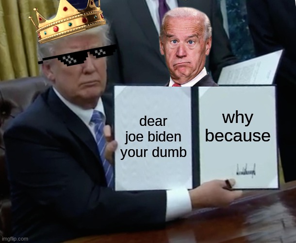 Trump Bill Signing | dear joe biden your dumb; why because | image tagged in memes,trump bill signing | made w/ Imgflip meme maker