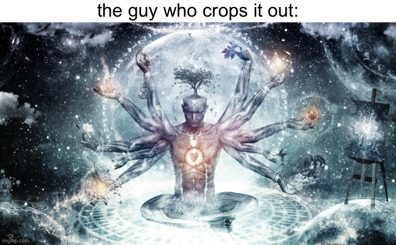 Ascendant human | the guy who crops it out: | image tagged in ascendant human | made w/ Imgflip meme maker