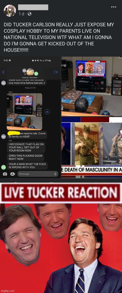 W tucker | image tagged in live tucker reaction,tucker laughs at libs,memes,femboy,politics | made w/ Imgflip meme maker