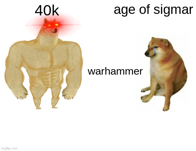 Buff Doge vs. Cheems Meme | 40k; age of sigmar; warhammer | image tagged in memes,buff doge vs cheems | made w/ Imgflip meme maker