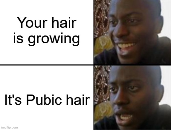 Relatable Puberty Meme | Your hair is growing; It's Pubic hair | image tagged in oh yeah oh no,memes,puberty,relatable | made w/ Imgflip meme maker