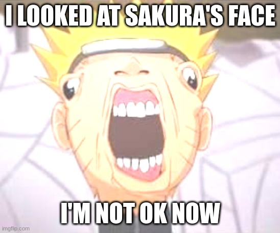 Naruto joke | I LOOKED AT SAKURA'S FACE; I'M NOT OK NOW | image tagged in naruto joke | made w/ Imgflip meme maker