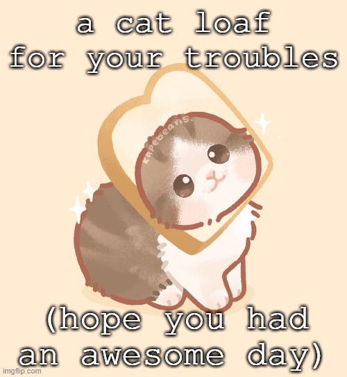 a cat loaf for your troubles | a cat loaf for your troubles; (hope you had an awesome day) | made w/ Imgflip meme maker