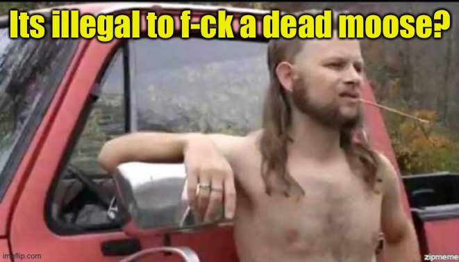 almost politically correct redneck | Its illegal to f-ck a dead moose? | image tagged in almost politically correct redneck | made w/ Imgflip meme maker