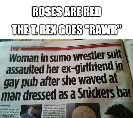 Happy Valentine's Day | ROSES ARE RED; THE T. REX GOES "RAWR" | image tagged in blank white template,roses are red | made w/ Imgflip meme maker