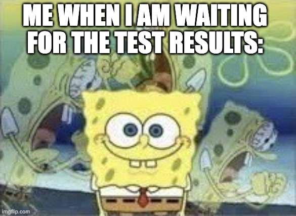 very relatable during school | ME WHEN I AM WAITING FOR THE TEST RESULTS: | image tagged in spongebob internal screaming | made w/ Imgflip meme maker