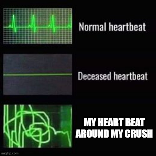 heartbeat rate | MY HEART BEAT AROUND MY CRUSH | image tagged in heartbeat rate | made w/ Imgflip meme maker