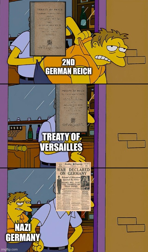 There goes Poland... AGAIN! | 2ND GERMAN REICH; TREATY OF VERSAILLES; NAZI GERMANY | image tagged in moe throws barney,ww2,ww1,germany,poland | made w/ Imgflip meme maker