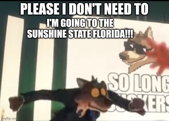 Wolf Becoming Scared Meme | PLEASE I DON'T NEED TO; I'M GOING TO THE SUNSHINE STATE FLORIDA!!! | image tagged in funny | made w/ Imgflip meme maker