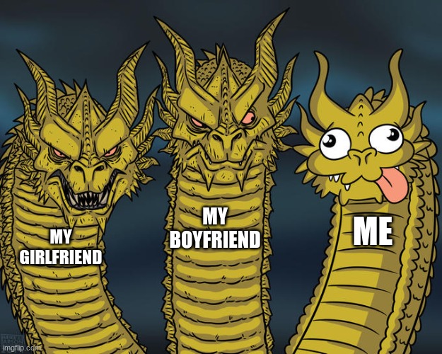 Three-headed Dragon | MY BOYFRIEND; ME; MY GIRLFRIEND | image tagged in three-headed dragon | made w/ Imgflip meme maker