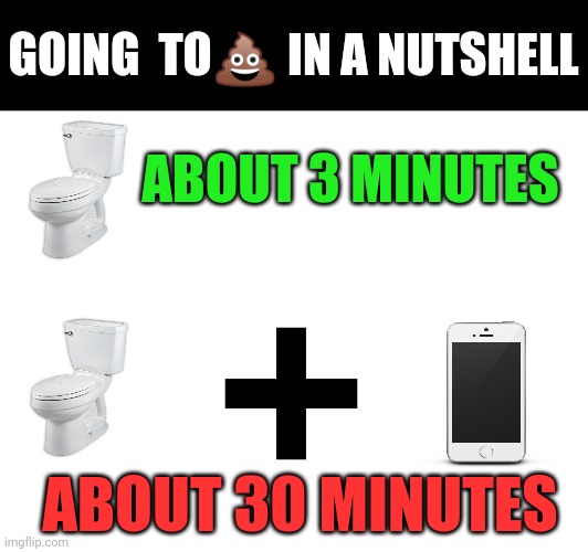 GOING  TO💩 IN A NUTSHELL; ABOUT 3 MINUTES; ABOUT 30 MINUTES | image tagged in toilet,so true memes | made w/ Imgflip meme maker