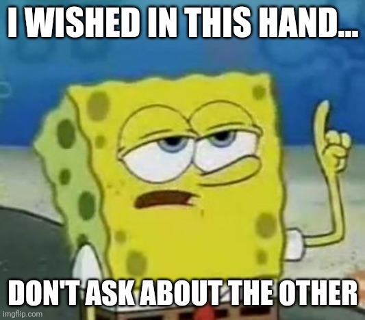 I'll Have You Know Spongebob | I WISHED IN THIS HAND... DON'T ASK ABOUT THE OTHER | image tagged in memes,i'll have you know spongebob | made w/ Imgflip meme maker