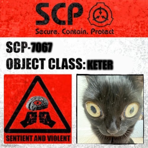 SCP Label Template: Keter | 7067; KETER | image tagged in scp label template keter | made w/ Imgflip meme maker