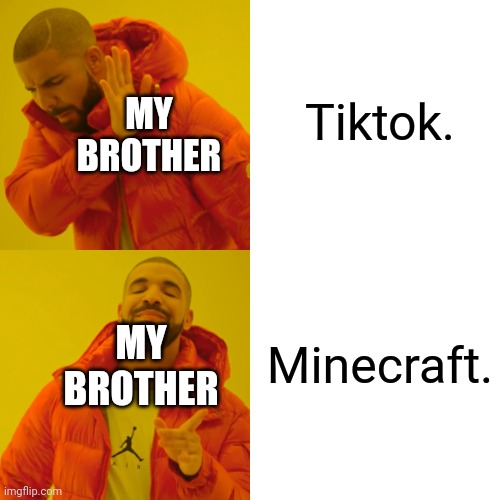 My Brother Made This Meme. | Tiktok. MY BROTHER; MY BROTHER; Minecraft. | image tagged in memes,drake hotline bling | made w/ Imgflip meme maker