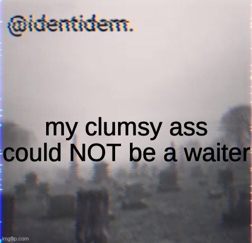 o | my clumsy ass could NOT be a waiter | made w/ Imgflip meme maker