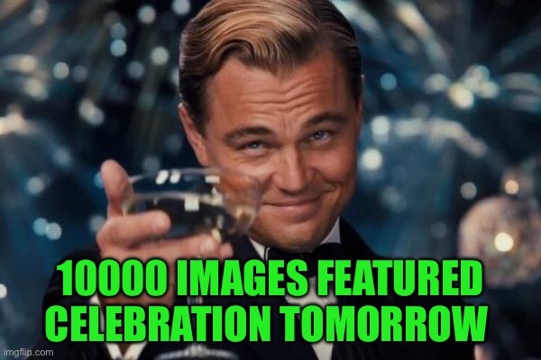 One of my images was disapproved and now the 10000th image doesn’t match up. This is not the 10000th. It was the sunset pic | 10000 IMAGES FEATURED CELEBRATION TOMORROW | image tagged in memes,leonardo dicaprio cheers | made w/ Imgflip meme maker