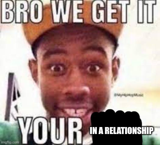 Bro we get it your gay | IN A RELATIONSHIP | image tagged in bro we get it your gay | made w/ Imgflip meme maker