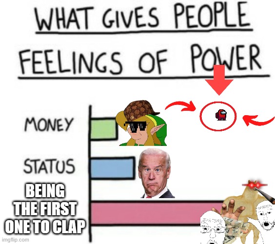 being the first one to clap | BEING THE FIRST ONE TO CLAP | image tagged in what gives people feelings of power | made w/ Imgflip meme maker