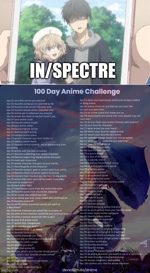 Day 71 | IN/SPECTRE | image tagged in behold how happy we look as a couple in this photo,100 day anime challenge | made w/ Imgflip meme maker