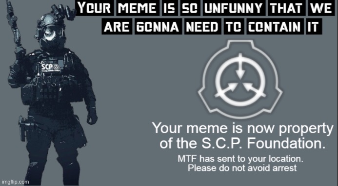 the SCP Foundation now owns this meme | image tagged in the scp foundation now owns this meme | made w/ Imgflip meme maker