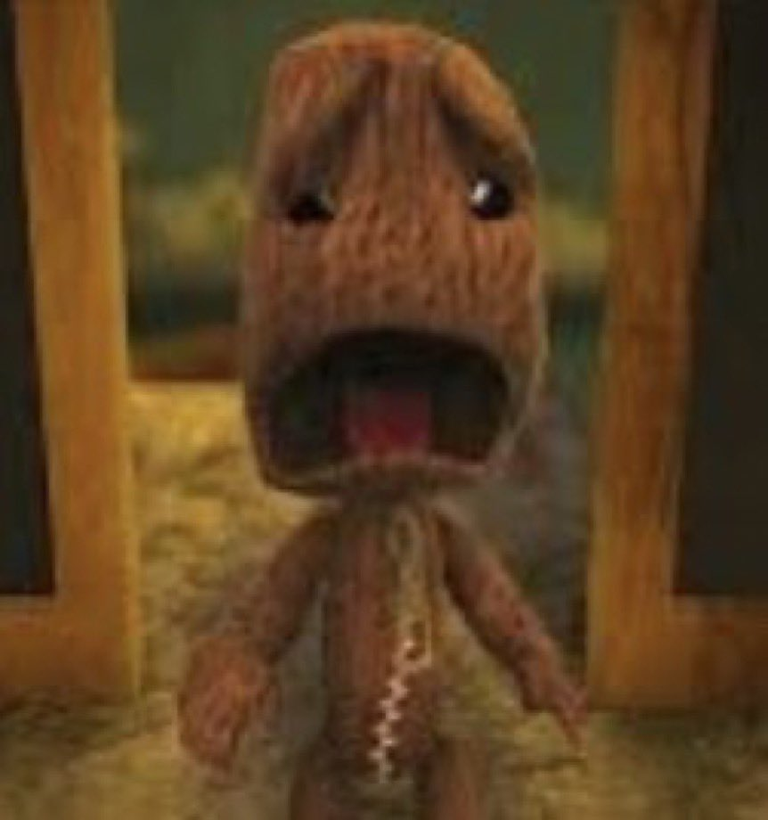 High Quality crusty musty rusty dusty ass image of sackboy crying Blank Meme Template