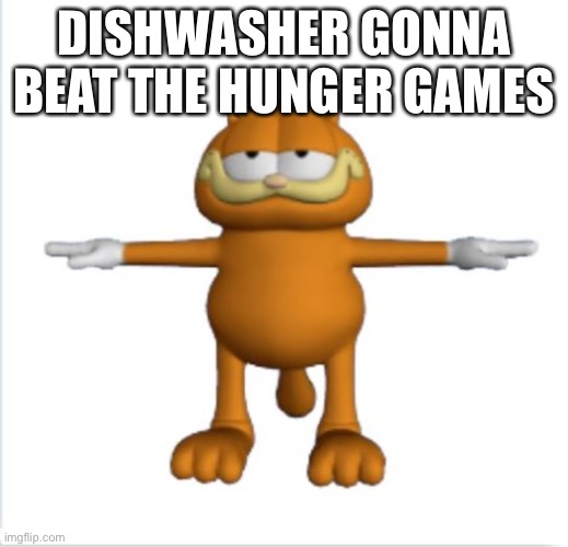 garfield t-pose | DISHWASHER GONNA BEAT THE HUNGER GAMES | image tagged in garfield t-pose | made w/ Imgflip meme maker