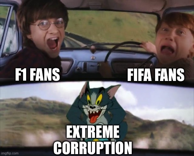 Tom chasing Harry and Ron Weasly | FIFA FANS; F1 FANS; EXTREME CORRUPTION | image tagged in tom chasing harry and ron weasly,f1,fifa | made w/ Imgflip meme maker