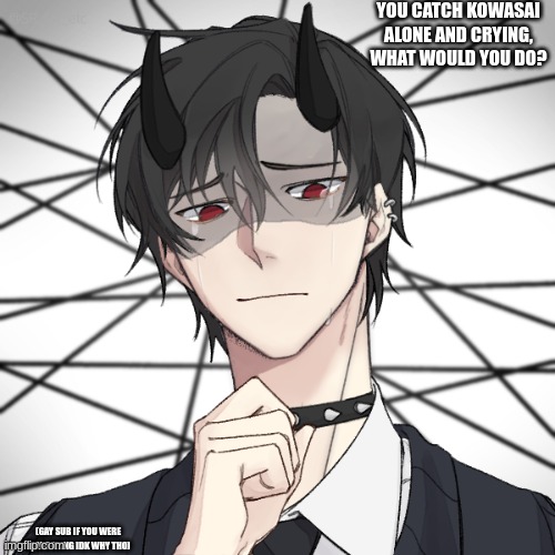 YOU CATCH KOWASAI ALONE AND CRYING, WHAT WOULD YOU DO? (GAY SUB IF YOU WERE WONDERING IDK WHY THO) | image tagged in erp | made w/ Imgflip meme maker