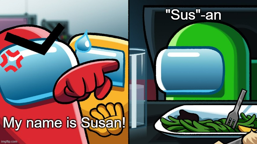 Susan | "Sus"-an; My name is Susan! | image tagged in meeting gone wrong,meme,among us meeting | made w/ Imgflip meme maker