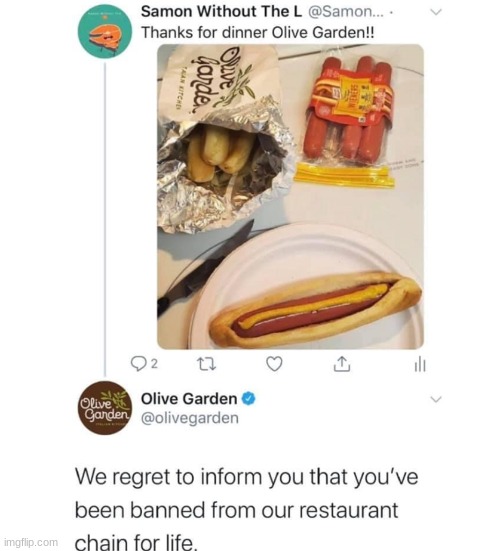 Hot Dogs with Olive Garden Breadsticks probably go hard | made w/ Imgflip meme maker