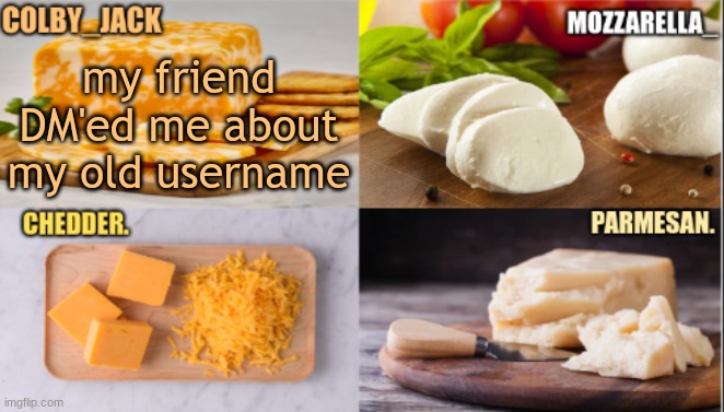 The Cheese Temp | my friend DM'ed me about my old username | image tagged in the cheese temp | made w/ Imgflip meme maker